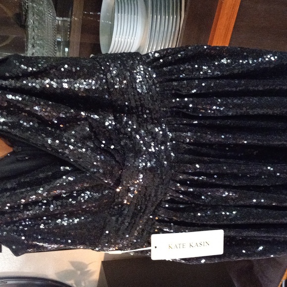 NWT Kate Kasin Black Sequin Formal Maxi Dress - Picture 4 of 4